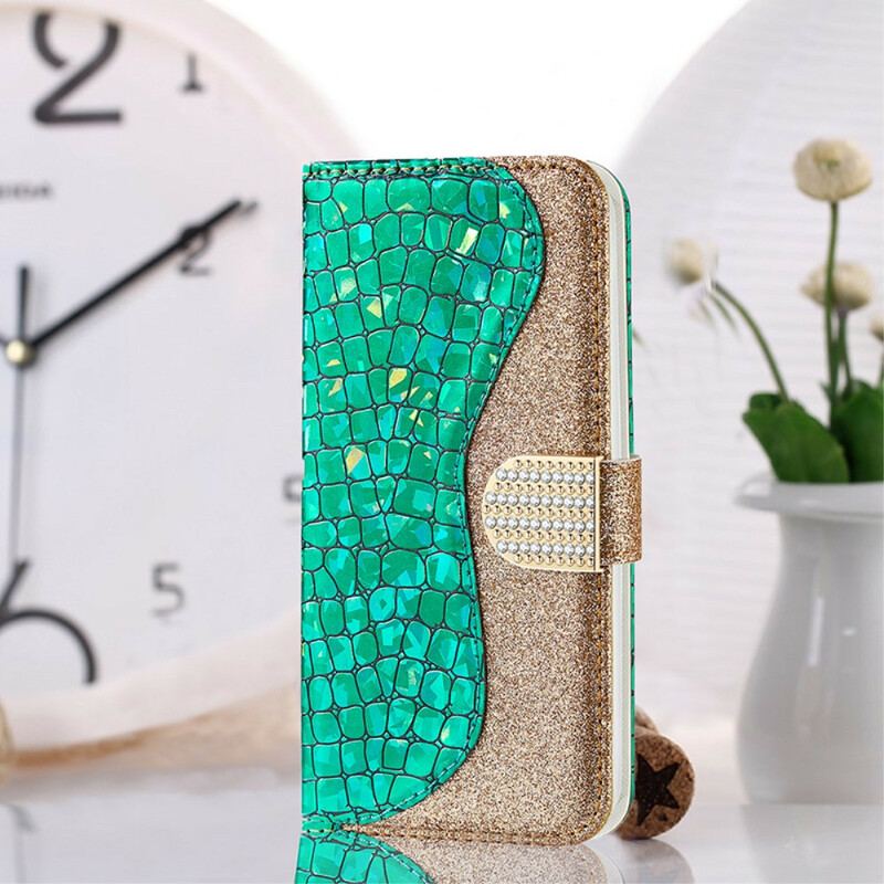 Capa Flip Para Xiaomi Redmi Note 10 / 10S Diamantes De Crocodilo