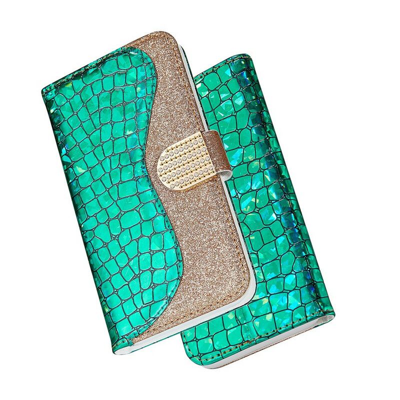 Capa Flip Para Xiaomi Redmi Note 10 / 10S Diamantes De Crocodilo