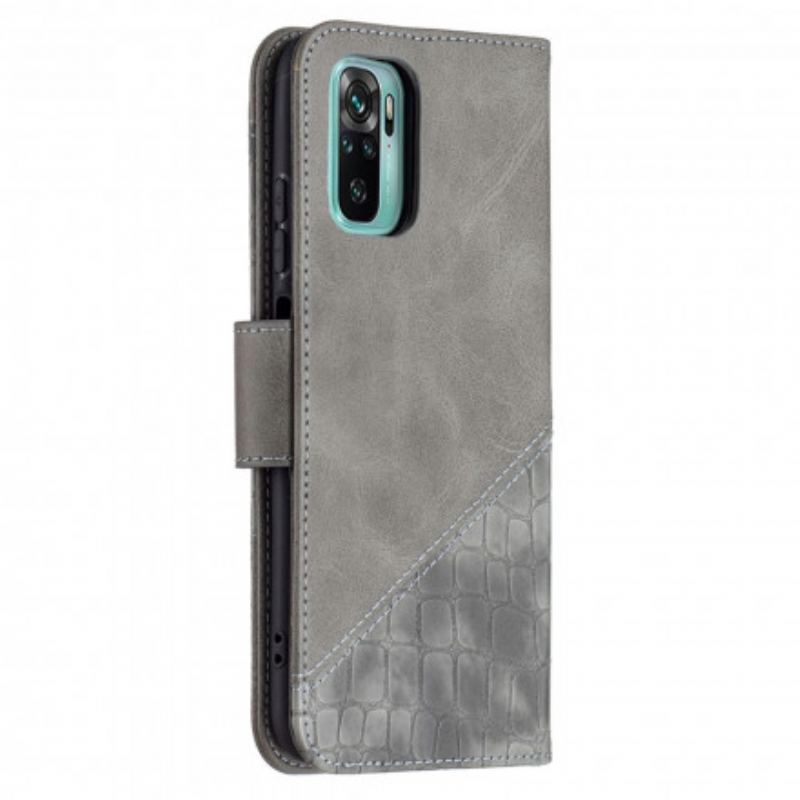 Capa Flip Para Xiaomi Redmi Note 10 / 10S Efeito Clássico De Pele De Crocodilo