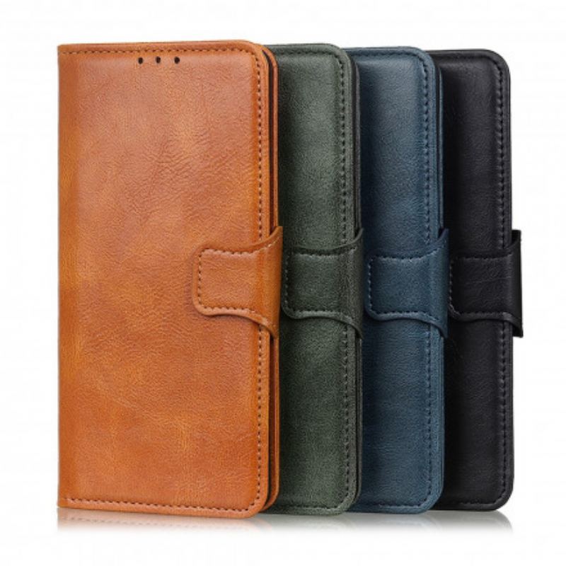 Capa Flip Para Xiaomi Redmi Note 10 / 10S Fecho Reversível Efeito Couro