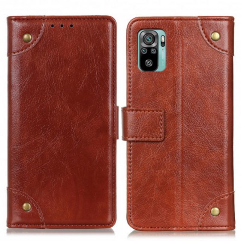 Capa Flip Para Xiaomi Redmi Note 10 / 10S Rebites Vintage Estilo Couro Napa