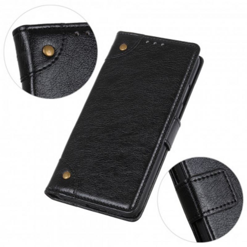 Capa Flip Para Xiaomi Redmi Note 10 / 10S Rebites Vintage Estilo Couro Napa