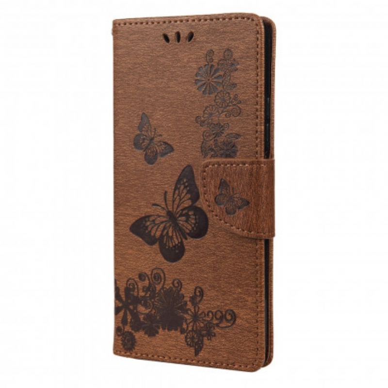 Capa Folio Para Xiaomi Redmi Note 10 / 10S Apenas Borboletas Com Cordão