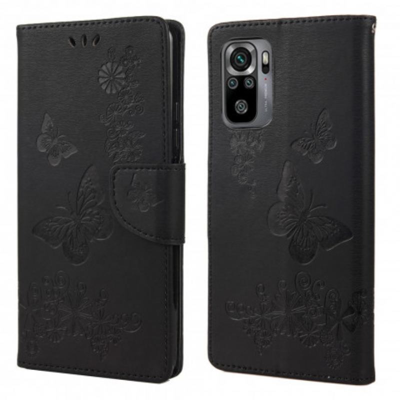 Capa Folio Para Xiaomi Redmi Note 10 / 10S Apenas Borboletas Com Cordão