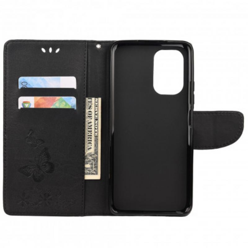 Capa Folio Para Xiaomi Redmi Note 10 / 10S Apenas Borboletas Com Cordão