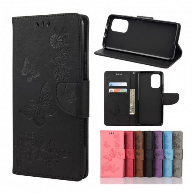 Capa Folio Para Xiaomi Redmi Note 10 / 10S Apenas Borboletas Com Cordão