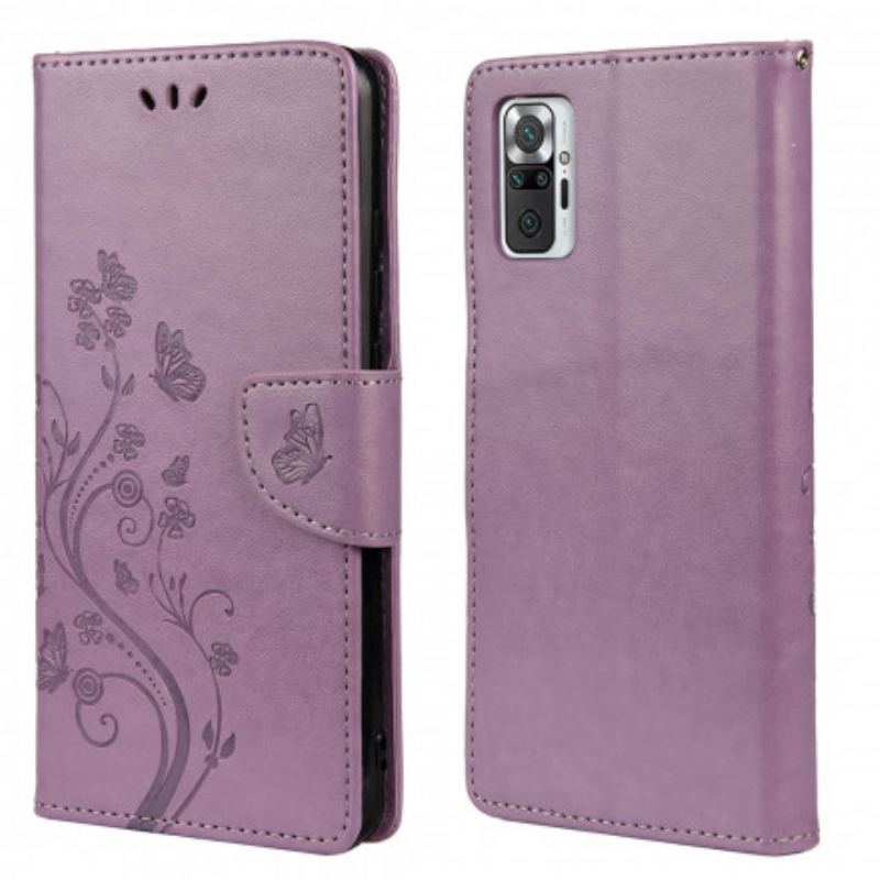 Capa Folio Para Xiaomi Redmi Note 10 / 10S Borboletas E Flores Asiáticas