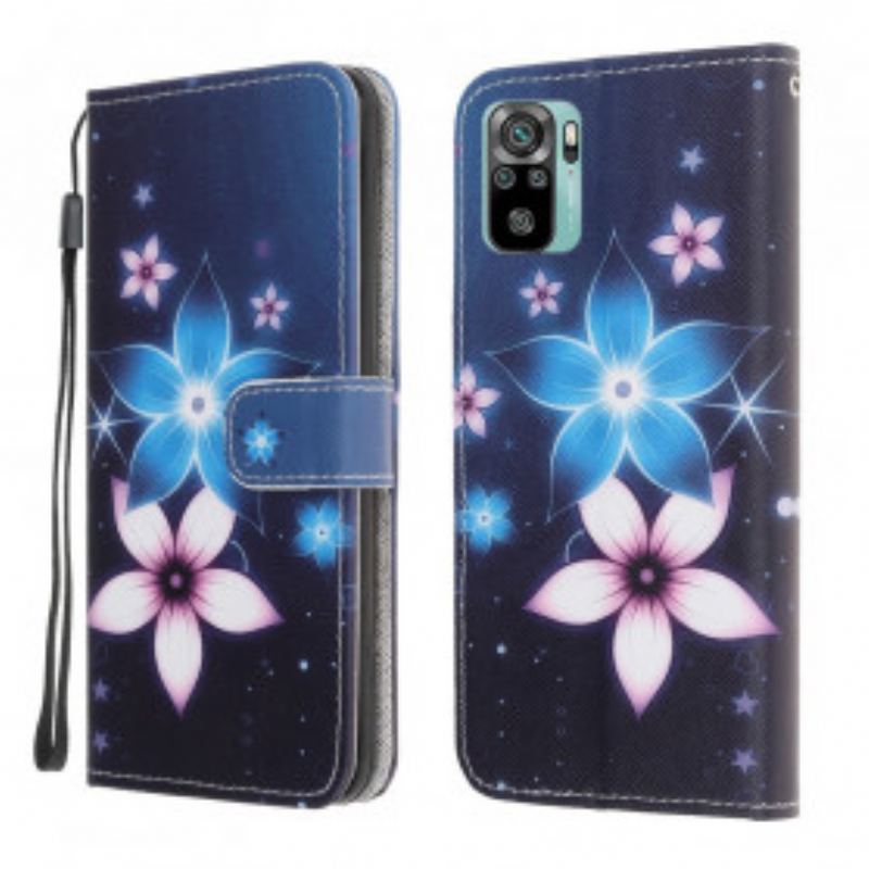 Capa Folio Para Xiaomi Redmi Note 10 / 10S De Cordão Flores De Cinta Lunar