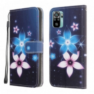 Capa Folio Para Xiaomi Redmi Note 10 / 10S De Cordão Flores De Cinta Lunar