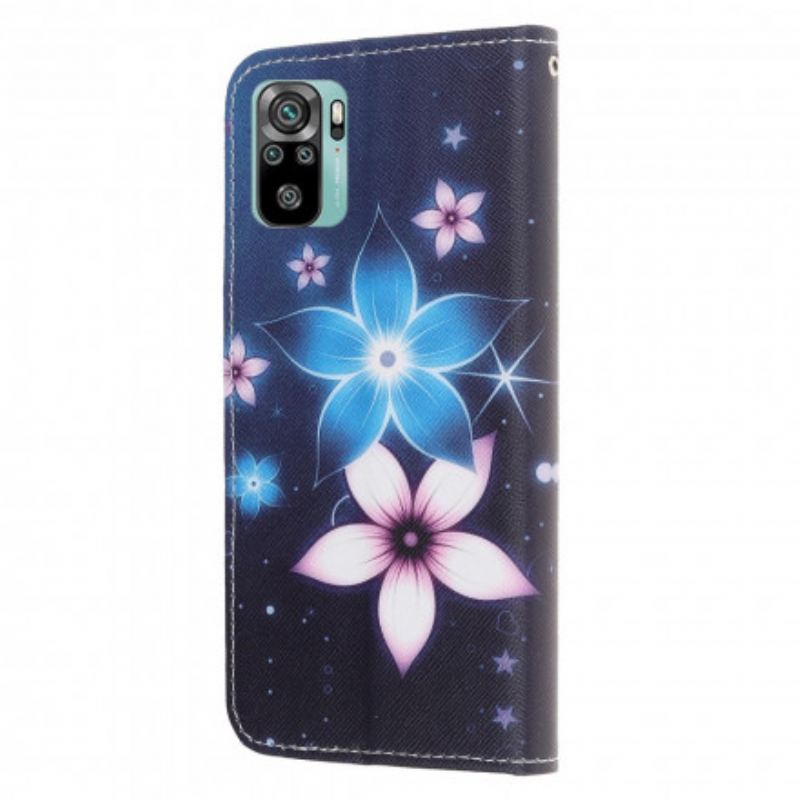 Capa Folio Para Xiaomi Redmi Note 10 / 10S De Cordão Flores De Cinta Lunar