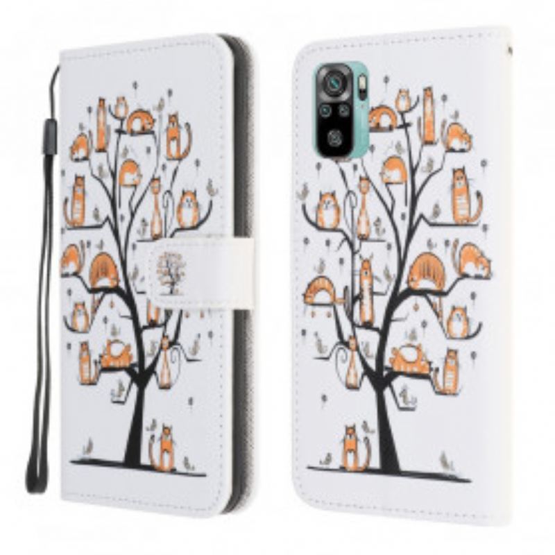 Capa Folio Para Xiaomi Redmi Note 10 / 10S De Cordão Gatos Divertidos Com Alça