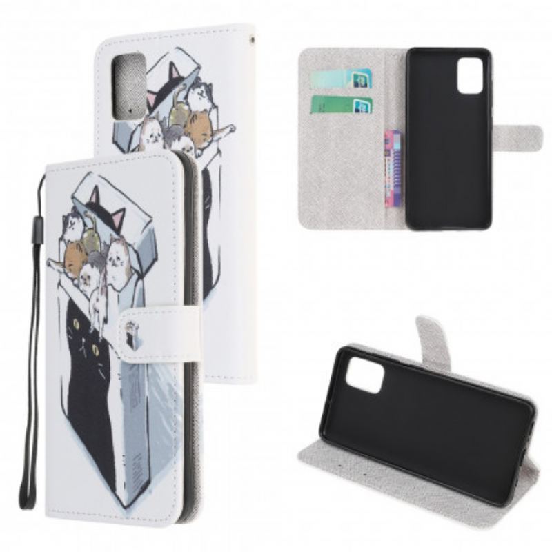 Capa Folio Para Xiaomi Redmi Note 10 / 10S De Cordão Gatos De Entrega Com Tangas