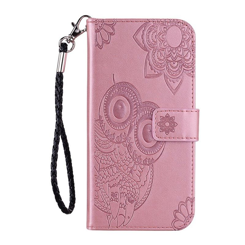 Capa Folio Para Xiaomi Redmi Note 10 / 10S Coruja Mandala E Cordão