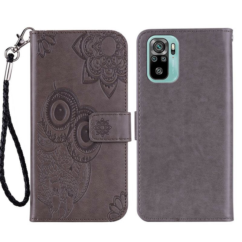 Capa Folio Para Xiaomi Redmi Note 10 / 10S Coruja Mandala E Cordão