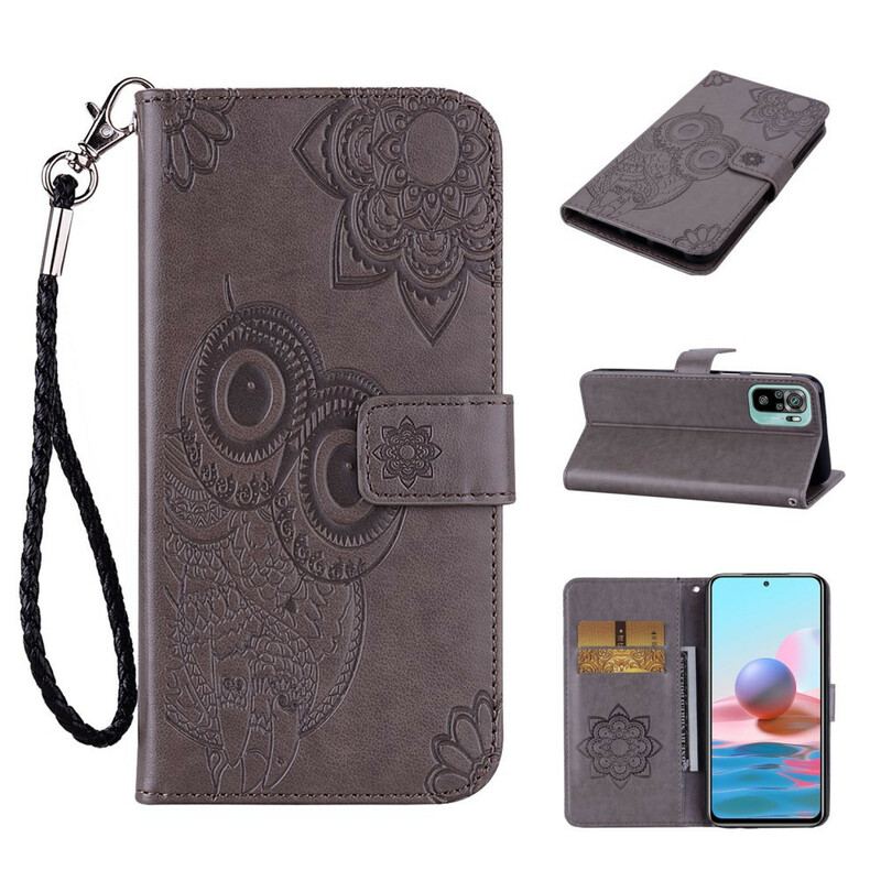 Capa Folio Para Xiaomi Redmi Note 10 / 10S Coruja Mandala E Cordão