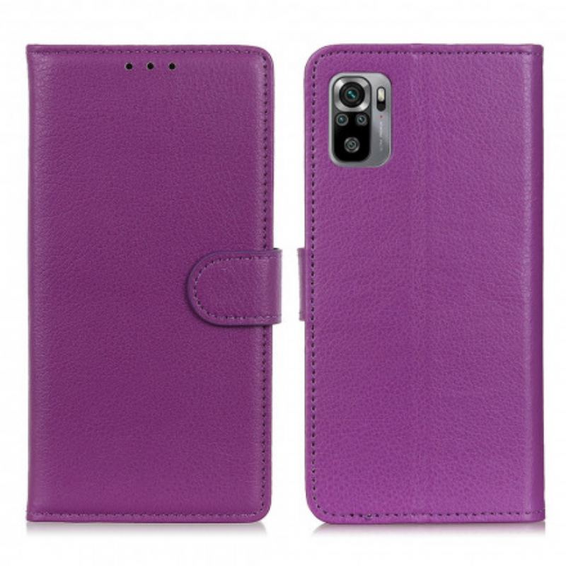 Capa Folio Para Xiaomi Redmi Note 10 / 10S Efeito Couro Lichia Premium