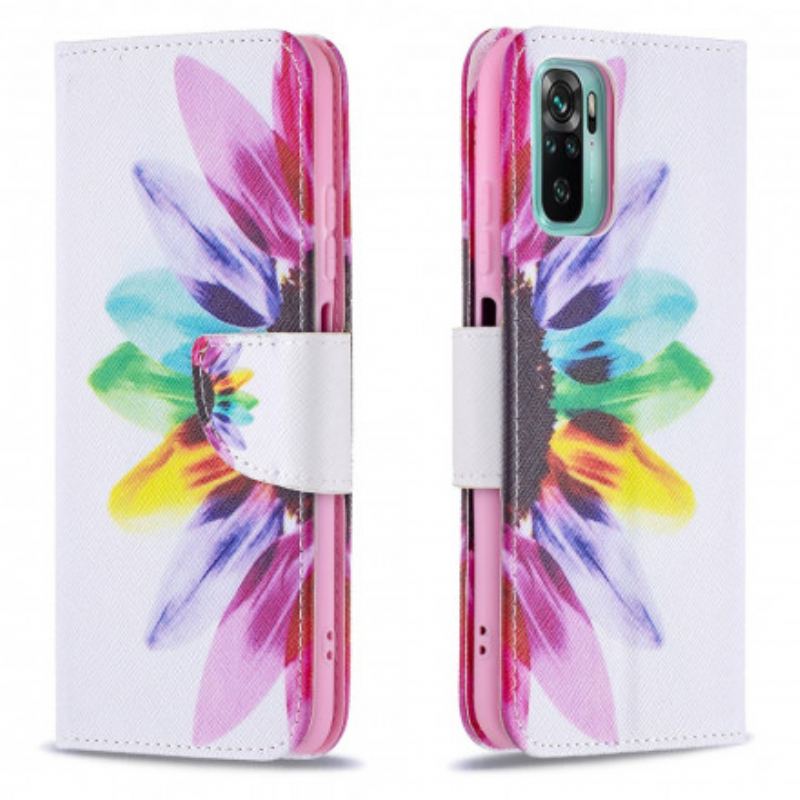 Capa Folio Para Xiaomi Redmi Note 10 / 10S Flor Aquarela