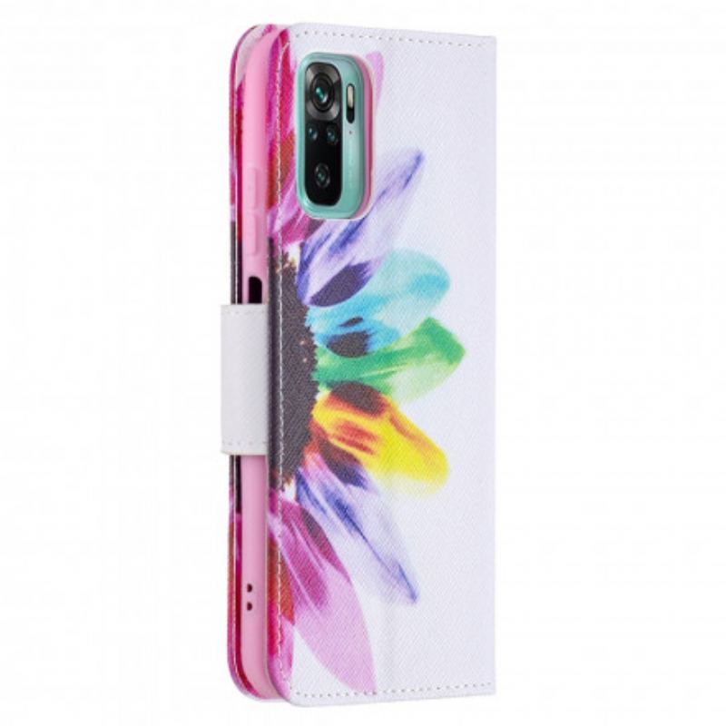 Capa Folio Para Xiaomi Redmi Note 10 / 10S Flor Aquarela