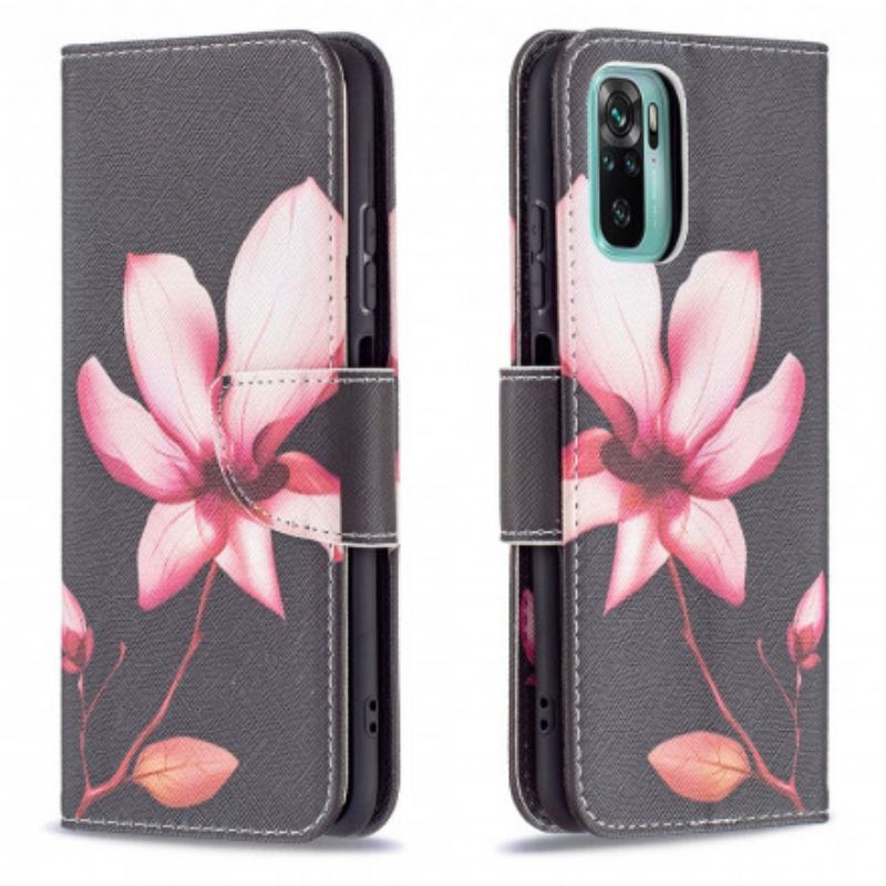 Capa Folio Para Xiaomi Redmi Note 10 / 10S Flor Rosa