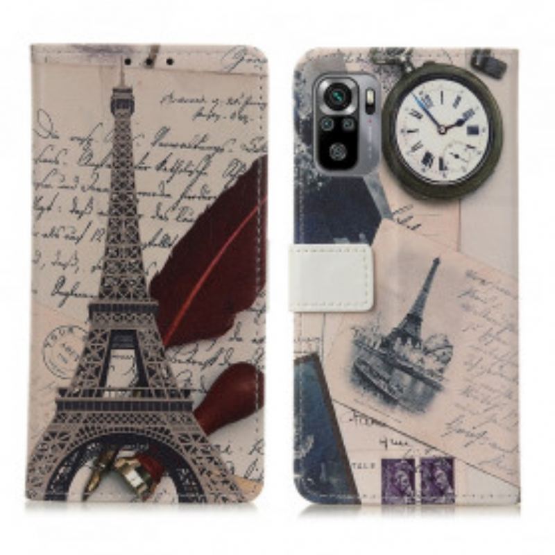 Capa Folio Para Xiaomi Redmi Note 10 / 10S Torre Eiffel Do Poeta