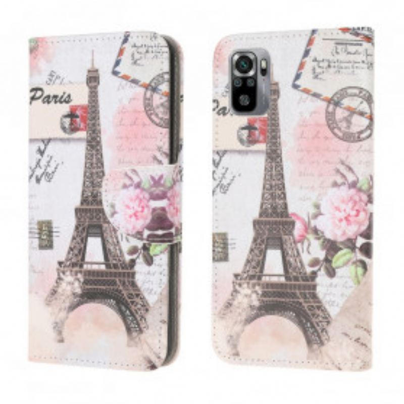 Capa Folio Para Xiaomi Redmi Note 10 / 10S Torre Eiffel Retrô