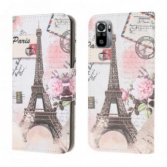 Capa Folio Para Xiaomi Redmi Note 10 / 10S Torre Eiffel Retrô