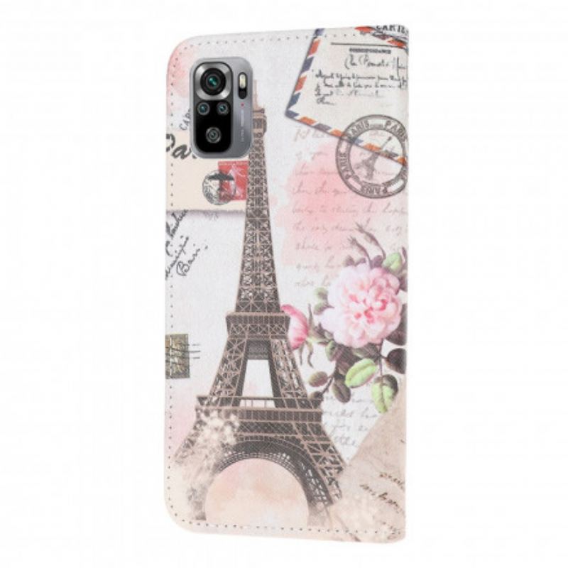 Capa Folio Para Xiaomi Redmi Note 10 / 10S Torre Eiffel Retrô