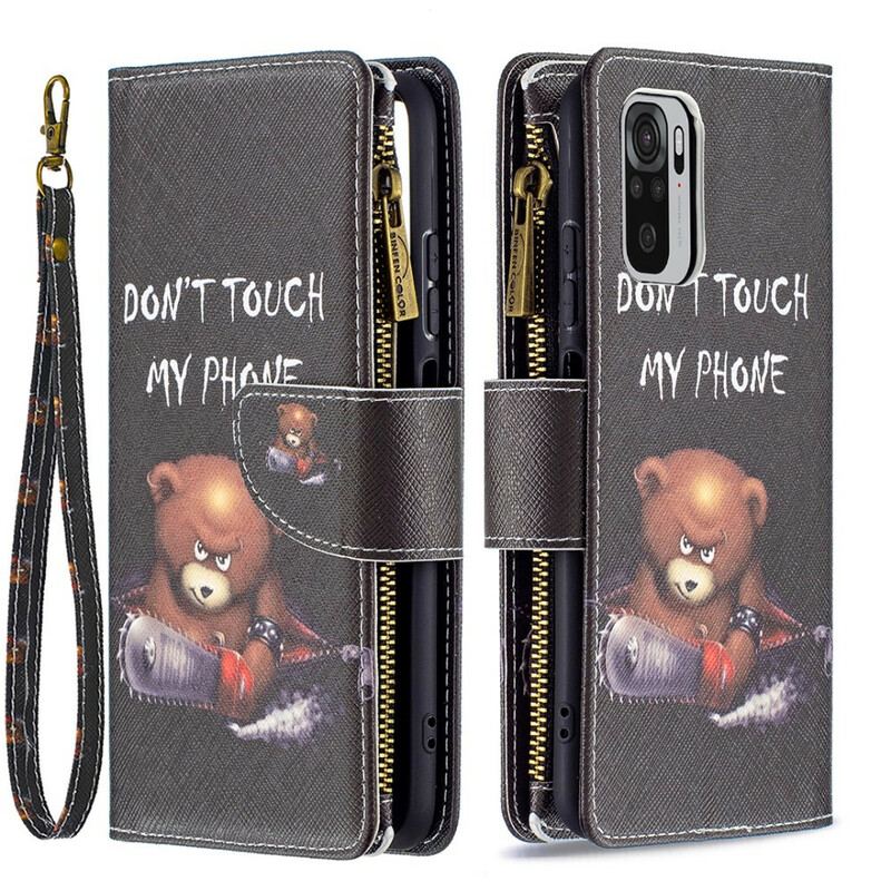 Capa Folio Para Xiaomi Redmi Note 10 / 10S Urso De Bolso Com Zíper