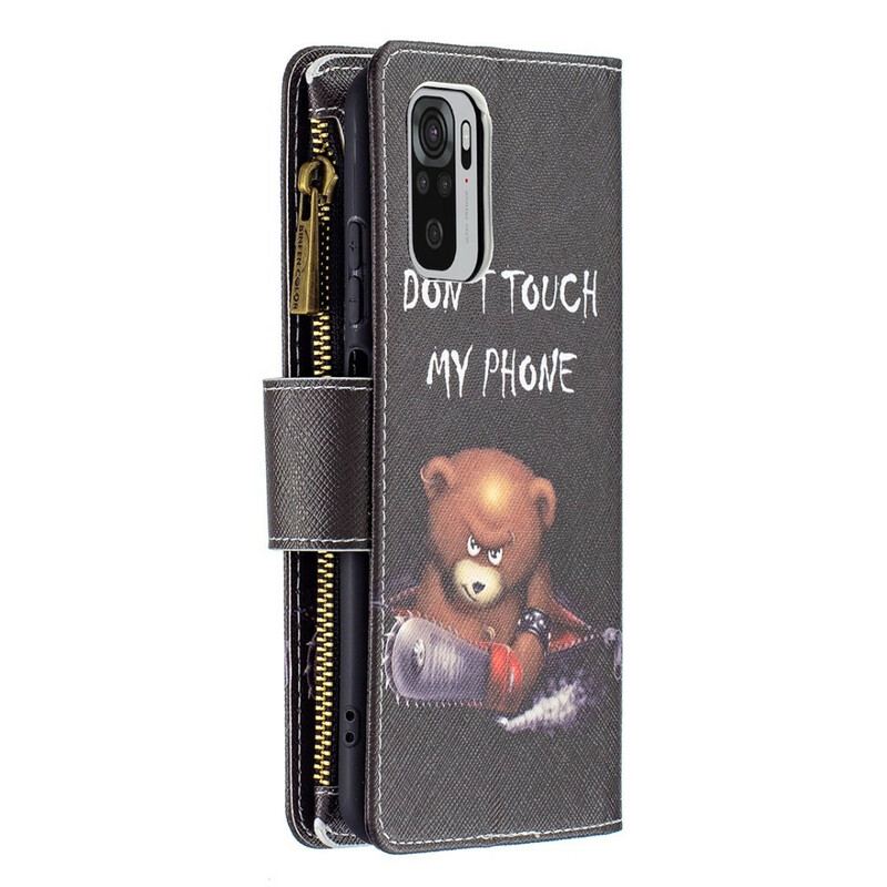 Capa Folio Para Xiaomi Redmi Note 10 / 10S Urso De Bolso Com Zíper