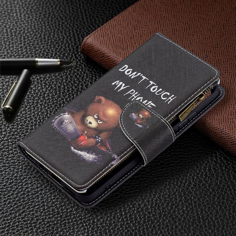 Capa Folio Para Xiaomi Redmi Note 10 / 10S Urso De Bolso Com Zíper