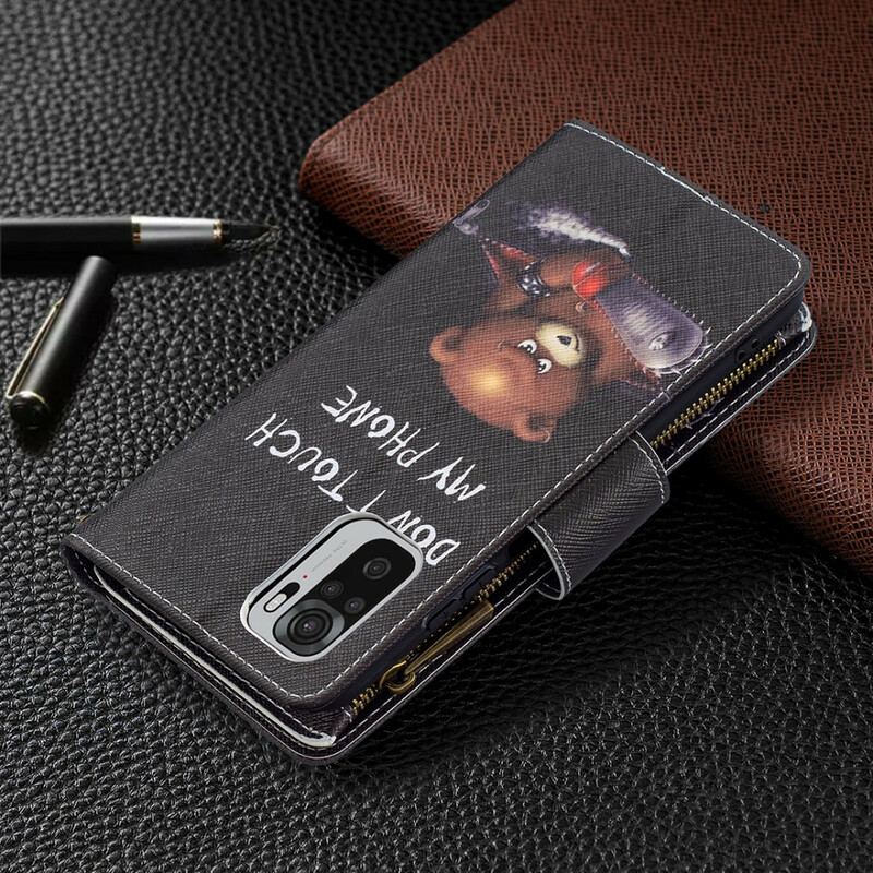 Capa Folio Para Xiaomi Redmi Note 10 / 10S Urso De Bolso Com Zíper