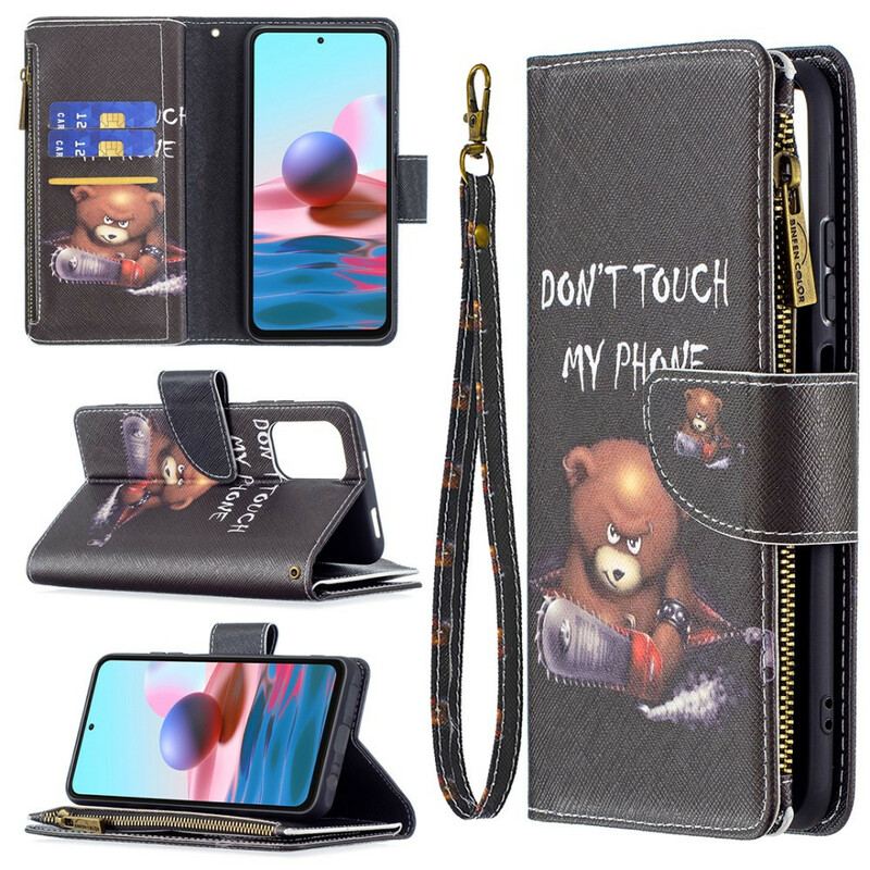 Capa Folio Para Xiaomi Redmi Note 10 / 10S Urso De Bolso Com Zíper