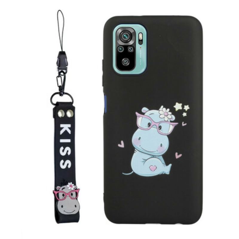 Capa Para Xiaomi Redmi Note 10 / 10S Hipopótamo Com Kiss Lanyard