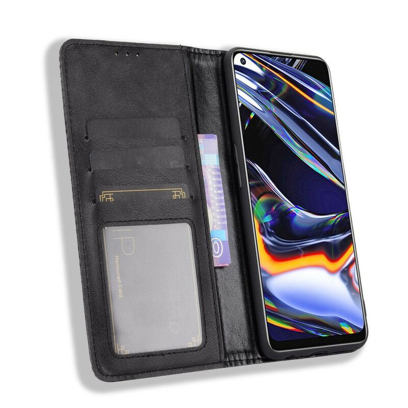 Capa De Celular Para Realme 7 Pro Flip Efeito Couro Vintage Estilizado