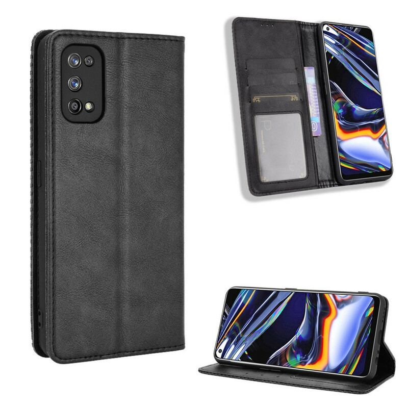 Capa De Celular Para Realme 7 Pro Flip Efeito Couro Vintage Estilizado