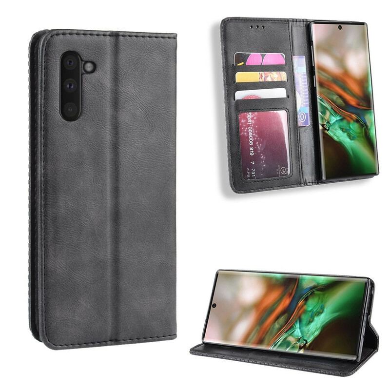 Capa De Celular Para Samsung Galaxy Note 10 Flip Efeito Couro Vintage Estilizado