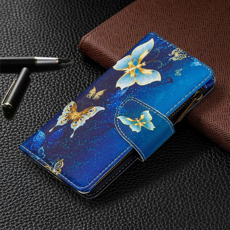 Capa De Couro Para Samsung Galaxy Note 10 Bolso Com Zíper De Borboletas