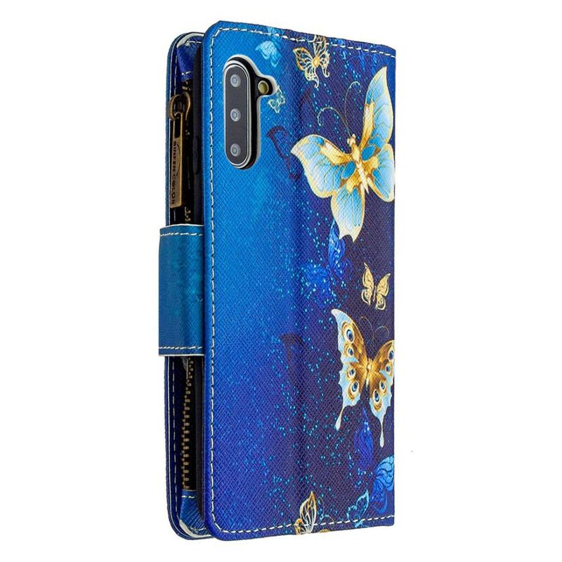 Capa De Couro Para Samsung Galaxy Note 10 Bolso Com Zíper De Borboletas