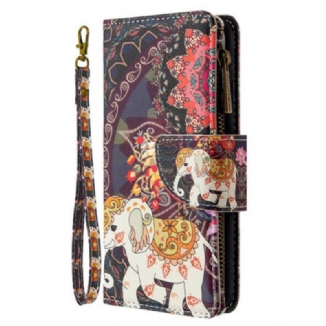 Capa De Couro Para Samsung Galaxy Note 10 Bolso Elefante Com Zíper