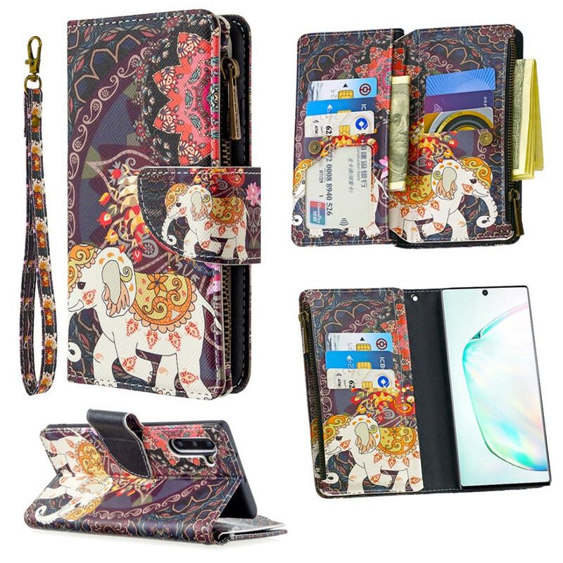 Capa De Couro Para Samsung Galaxy Note 10 Bolso Elefante Com Zíper