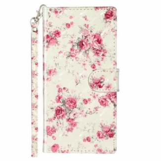 Capa De Couro Para Samsung Galaxy Note 10 De Cordão Strap Light Spot Flowers