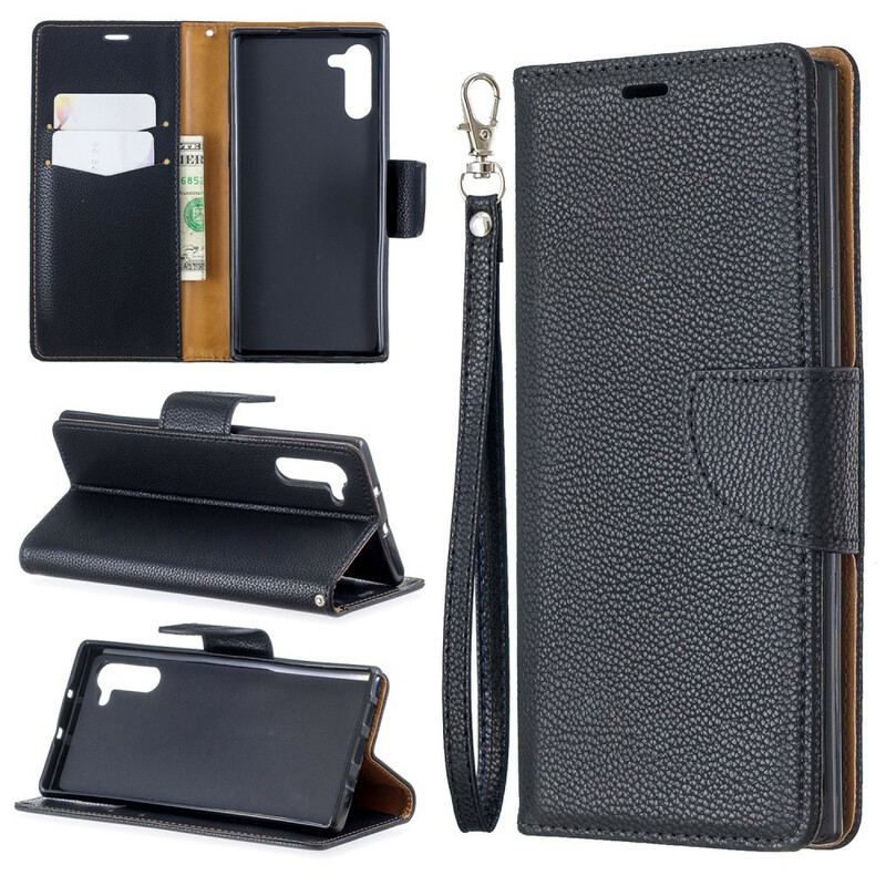 Capa De Couro Para Samsung Galaxy Note 10 Flip Lichia Rabat Oblíqua