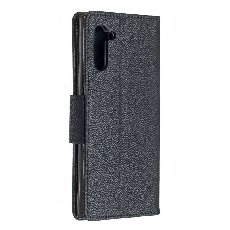 Capa De Couro Para Samsung Galaxy Note 10 Flip Lichia Rabat Oblíqua