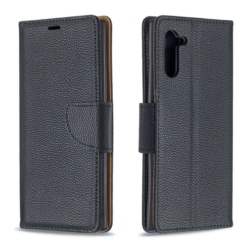 Capa De Couro Para Samsung Galaxy Note 10 Flip Lichia Rabat Oblíqua