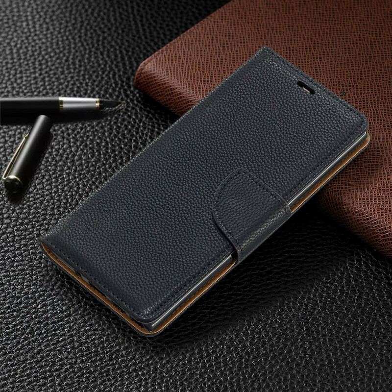 Capa De Couro Para Samsung Galaxy Note 10 Flip Lichia Rabat Oblíqua