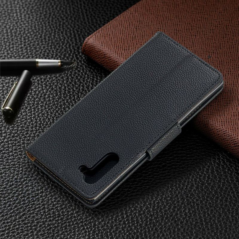 Capa De Couro Para Samsung Galaxy Note 10 Flip Lichia Rabat Oblíqua