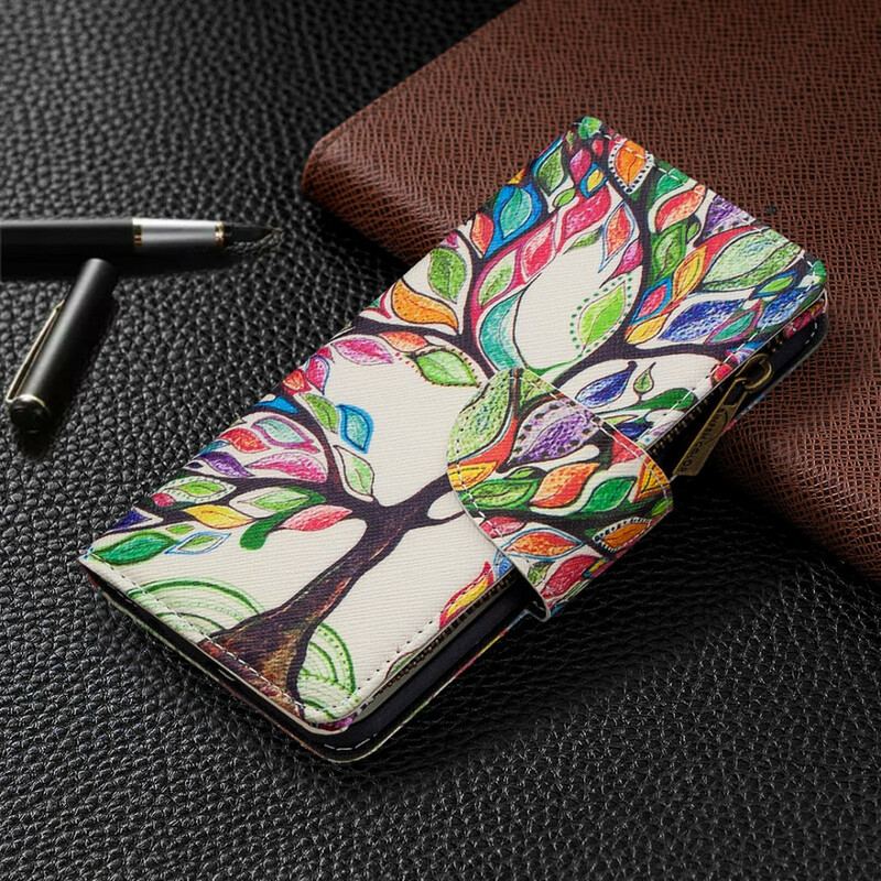 Capa Flip Para Samsung Galaxy Note 10 Bolso De Árvore Com Zíper