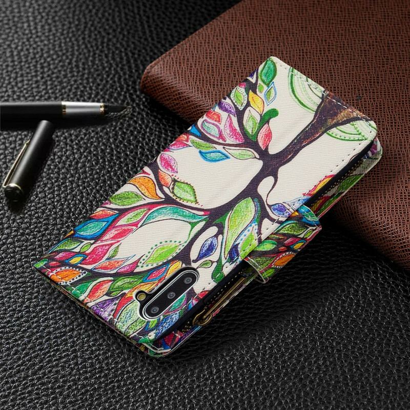 Capa Flip Para Samsung Galaxy Note 10 Bolso De Árvore Com Zíper