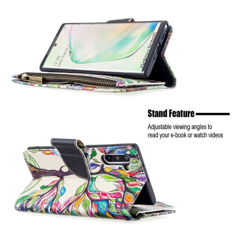 Capa Flip Para Samsung Galaxy Note 10 Bolso De Árvore Com Zíper