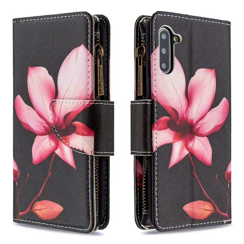 Capa Flip Para Samsung Galaxy Note 10 Bolso Com Zíper Flor